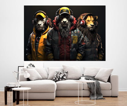 Lions Canvas Print - Rock Club Wall Decor | Leather Jacket Art, Ready To Hang