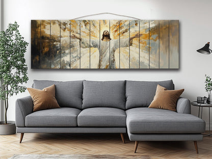 Jesus Christ Print | Rustic Wall Art on Natural Wood Planks - Christian Gift Idea