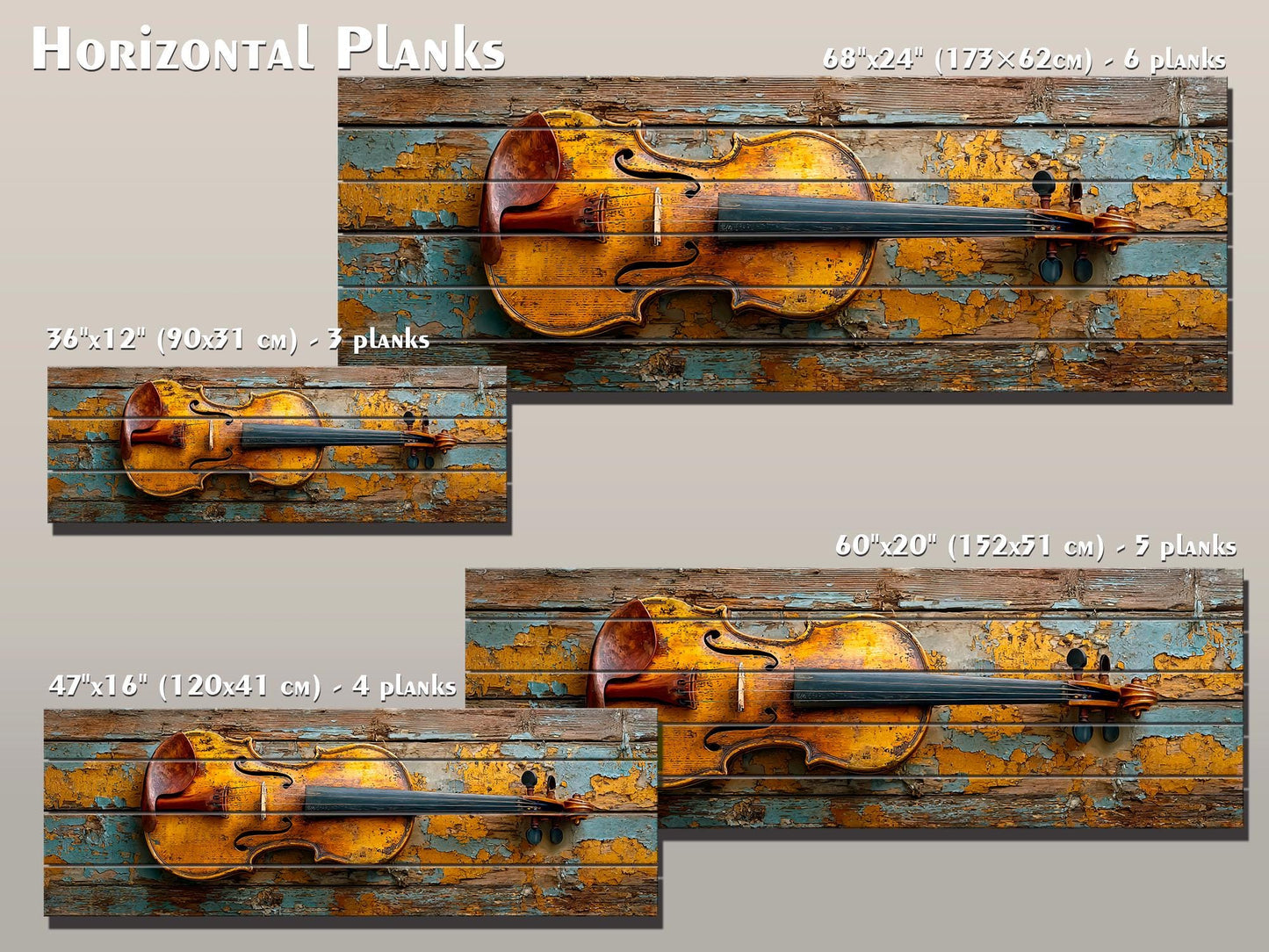 Violin Wood Print – Rustic Music Art on Smooth Linden Wood Planks | Farmhouse Wall Decor