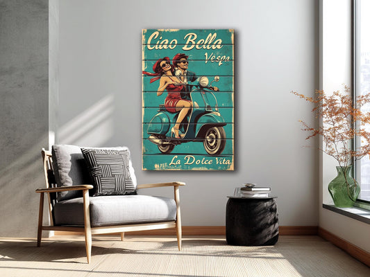Vintage Italian Wall Art – Natural Wood Print | Rustic Wood Plank Decor