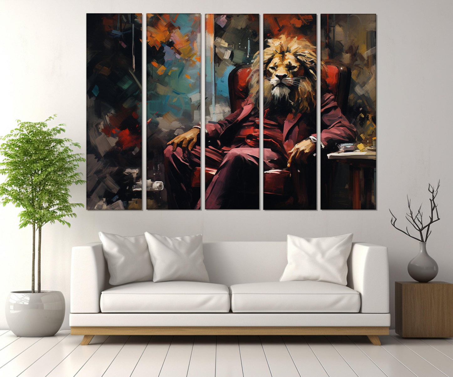 Lion In A Suit Canvas | Boss Office Decor - Framed Canvas Print Ready To Hang