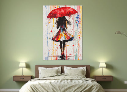 Red Umbrella Canvas - Abstract Street Art Graffiti Wall Decor, Ready to Hang