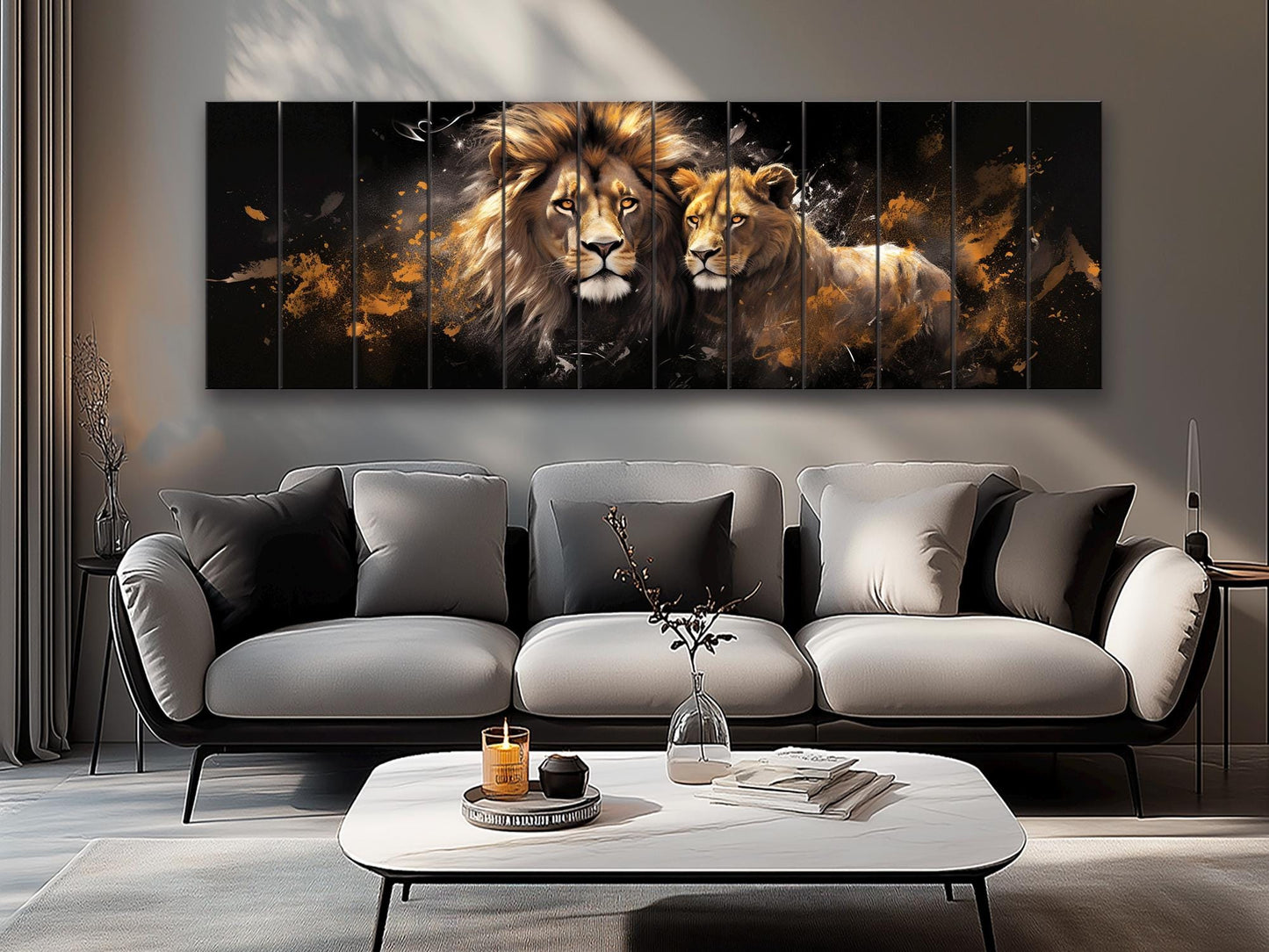 Lions and Lionesses in Love Printed On  Natural Wood – Animal Wall Decor