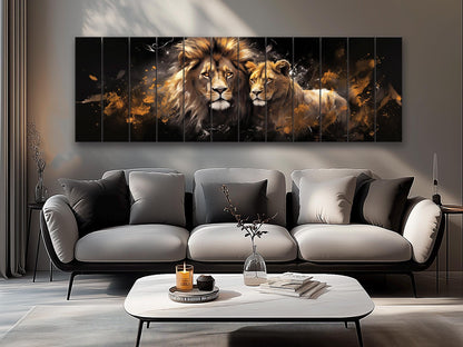 Lions and Lionesses in Love Printed On  Natural Wood – Animal Wall Decor