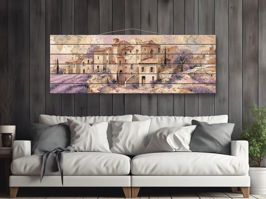Provence Wood Wall Art – Rustic Coastal Painting on Beige Lavender Wood Planks