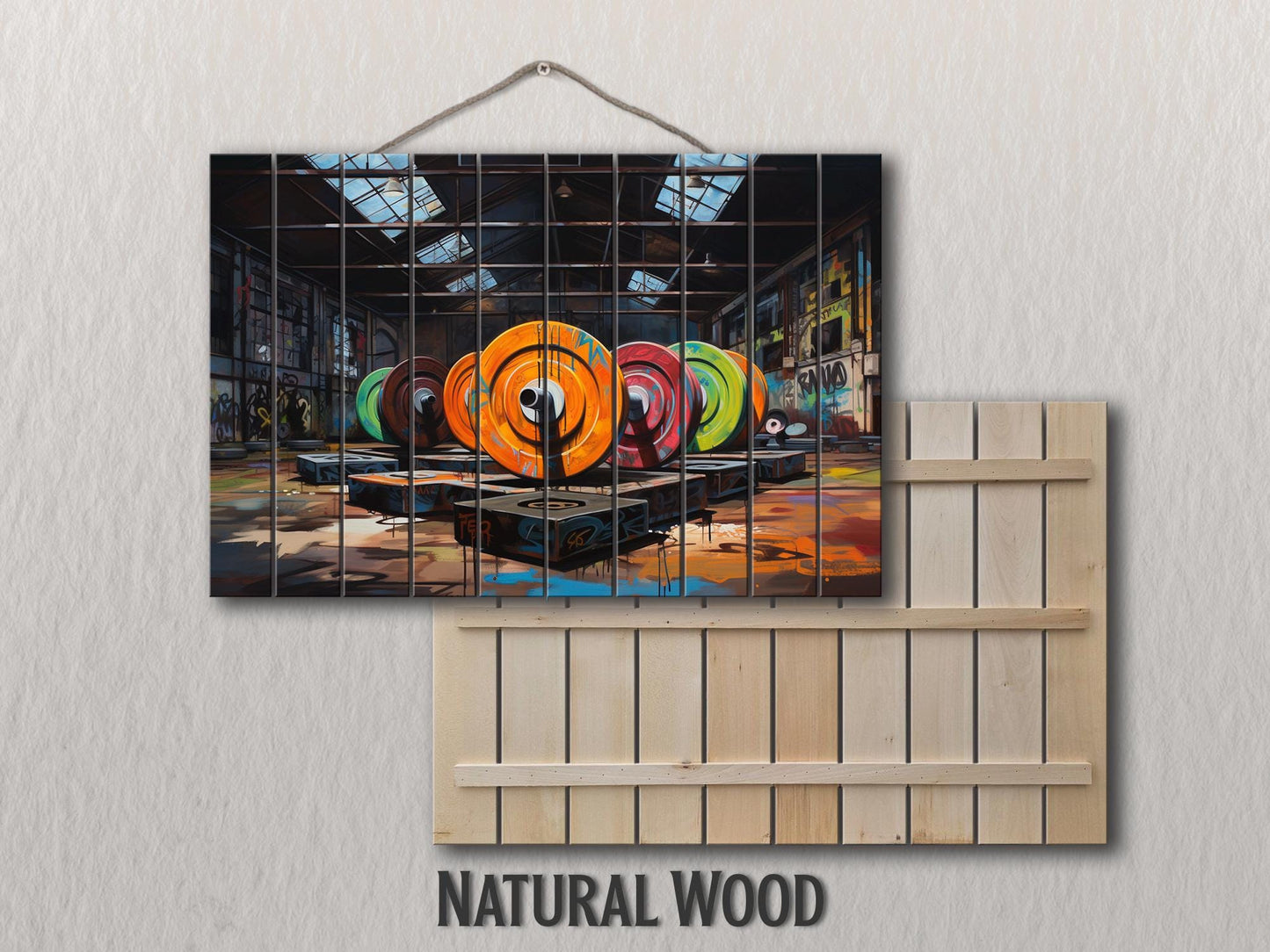 Fitness Wood Wall Art – Abstract Bodybuilding Print Wood Plank Art | Modern Gym Decor