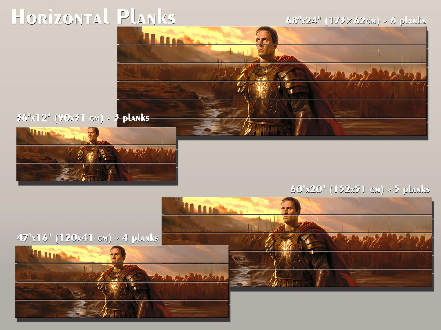 Julius Caesar Wood Print – Roman Wall Art Crossing Rubicon Painting on Wood Planks