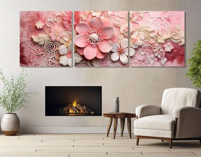 Abstract Floral Canvas Print – Pink Damask, Embroidered Doily Art | Ready to Hang