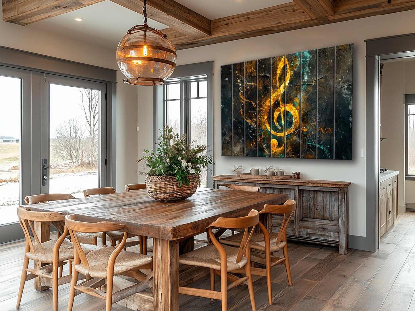 Treble Clef Wall Art - Rustic Wood Plank Painting with Organic Texture
