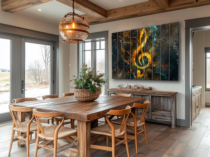 Treble Clef Wall Art - Rustic Wood Plank Painting with Organic Texture