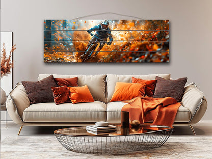 Mountain Biker Print – Natural Wood Wall Art | Outdoor Sports Decor