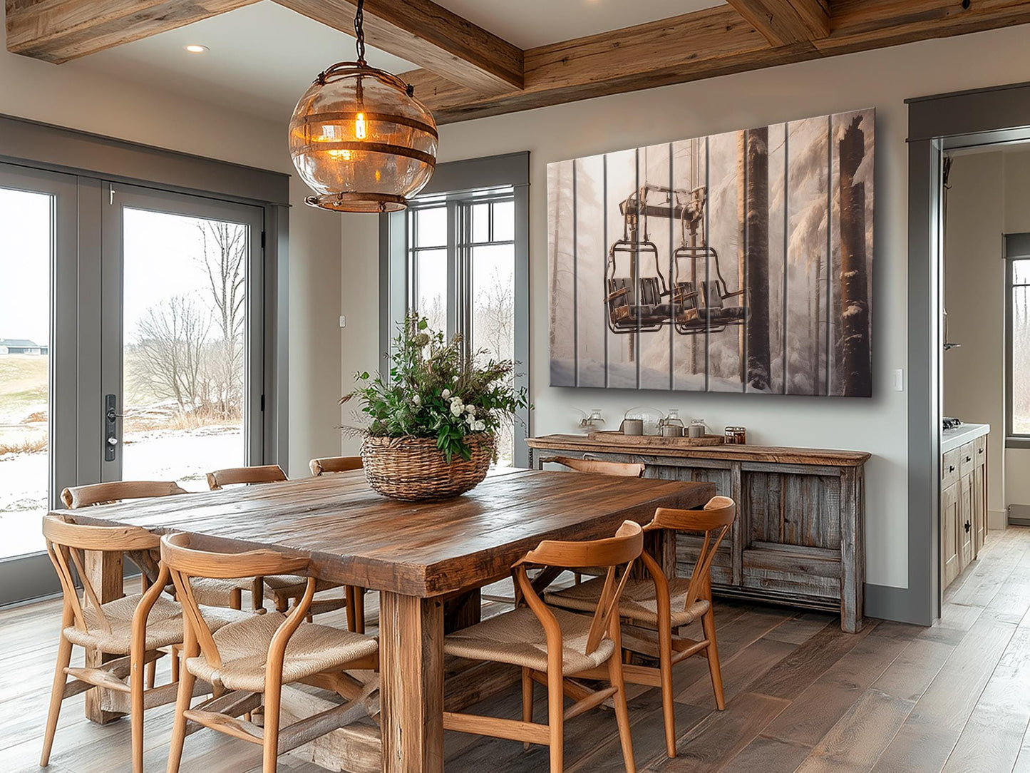 Retro Chairlift, Ski Lift Print On Natural Wood- Vintage Wall Art
