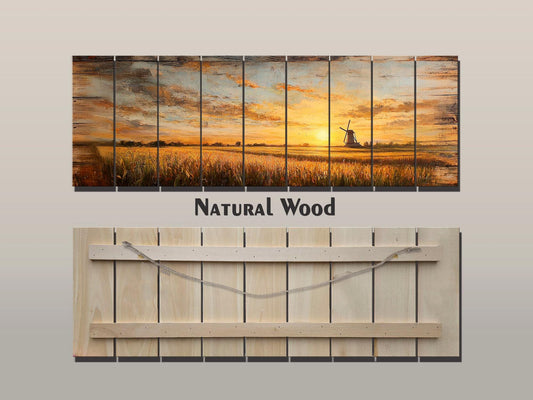 Wood Wall Art - Rustic Sunset Cornfield Painting | Natural Wood Decor, Farmhouse Style