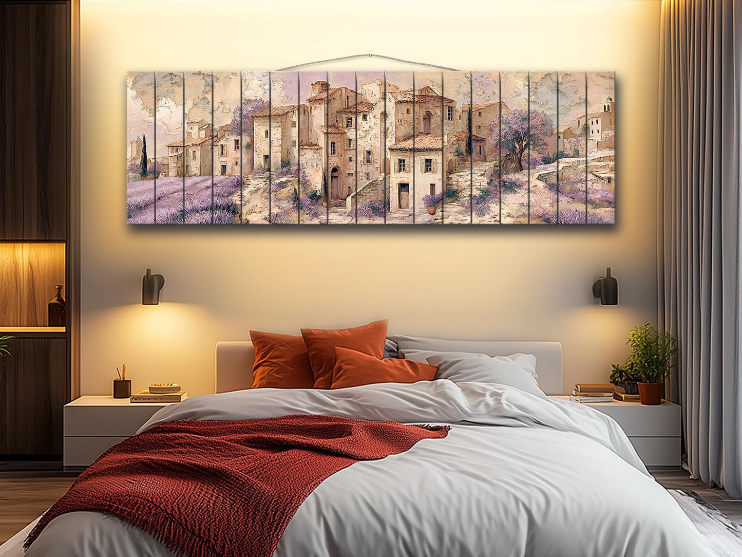 Provence Wood Wall Art – Rustic Coastal Painting on Beige Lavender Wood Planks