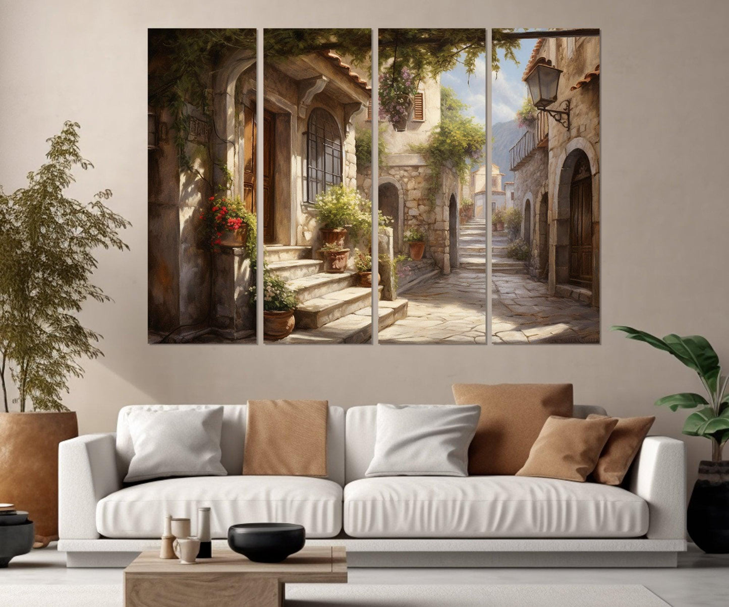 Italian Village Painting - Framed Canvas Print | Italy Wall Art Ready to Hang
