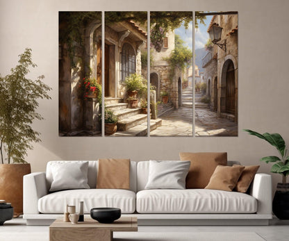 Italian Village Painting - Framed Canvas Print | Italy Wall Art Ready to Hang