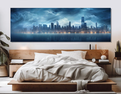 Chicago Skyline Canvas Print - Large Framed Ready to Hang Urban Wall Art