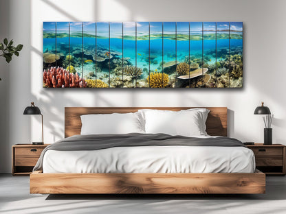 Ocean Wall Art - Rustic Wood Art Coral Reef Painting on Natural Wood Planks