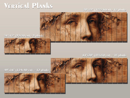 Burned Face Wood Print – Rustic Wood Art | Textured Wall Decor, Abstract Portrait