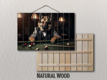 Billiards Wall Art - Rustic Wood Decor Shepherd Playing Billiards Print | Man Cave Gift