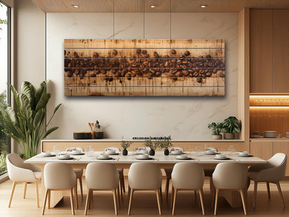 Coffee Beans Rustic Art Print on Natural Wood – Kitchen Wall Decor