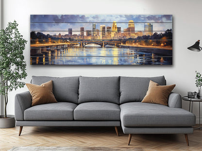 Minneapolis Wood Wall Art – Rustic Skyline Painting on Wood – Unique Natural Texture Decor