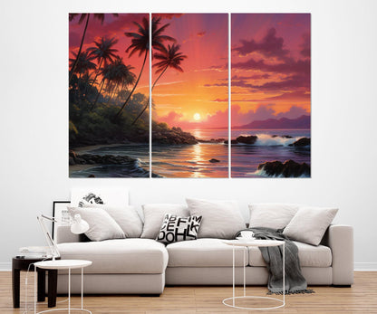 Maui Sunset Canvas Print – Framed Canvas Art | Tropical Sunset Painting, Ready to Hang