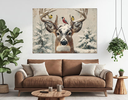 Rustic Snowy Deer Canvas – Framed Canvas Print | Winter Cabin Decor Ready to Hang
