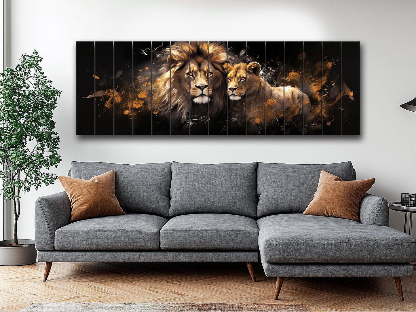 Lions and Lionesses in Love Printed On  Natural Wood – Animal Wall Decor