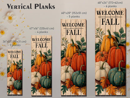 Rustic Wood Wall Art – Welcome Fall Sign with Hand Painted Pumpkins & Cozy Autumn Decor