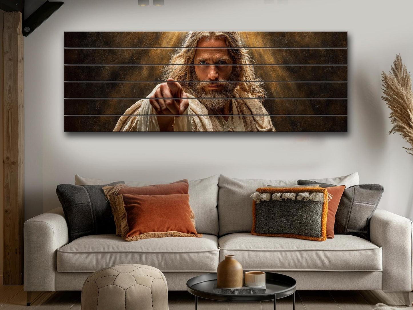 Jesus Christ Wall Art – Religious Wood Print | Golden Light Artwork on Planks
