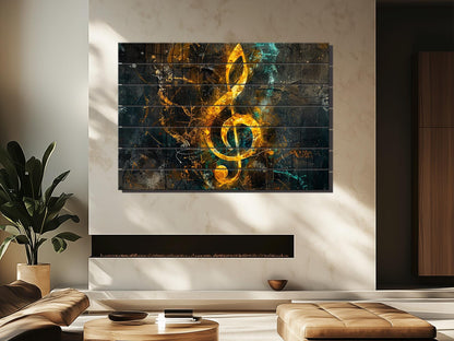 Treble Clef Wall Art - Rustic Wood Plank Painting with Organic Texture