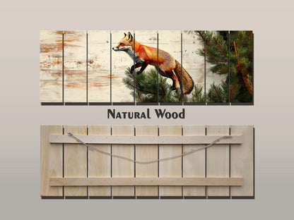 Fox Wall Art – Rustic Wood Wall Art Featuring Fox on Pine Tree Print
