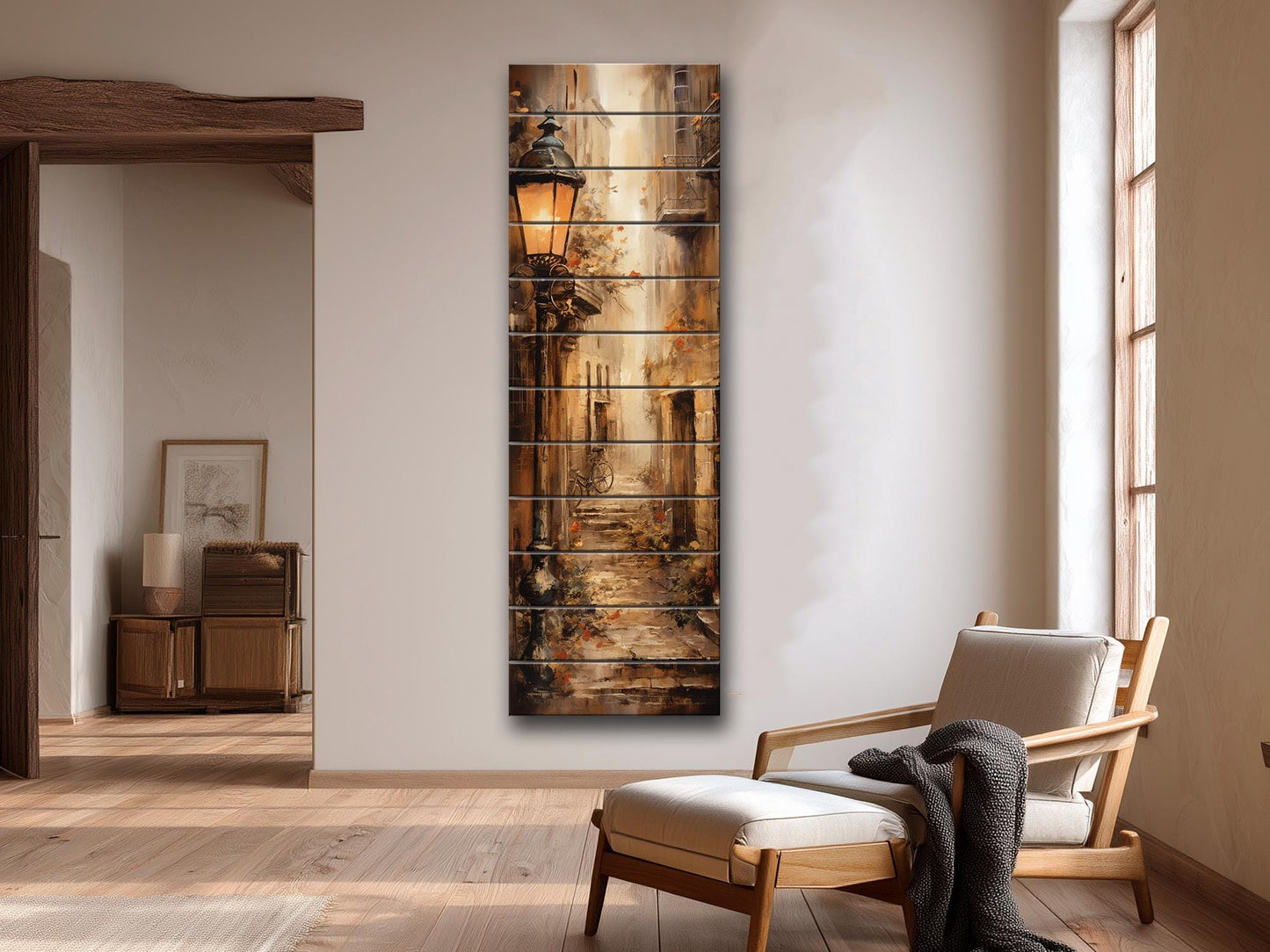 Vintage Street Wall Art – Old European Alleyway Printed on Natural Wood Panel