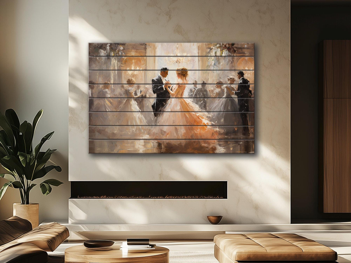 Rustic Wood Wall Art – Vintage Ballroom Dancing Couple Painting on Wood Planks