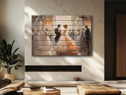 Rustic Wood Wall Art – Vintage Ballroom Dancing Couple Painting on Wood Planks