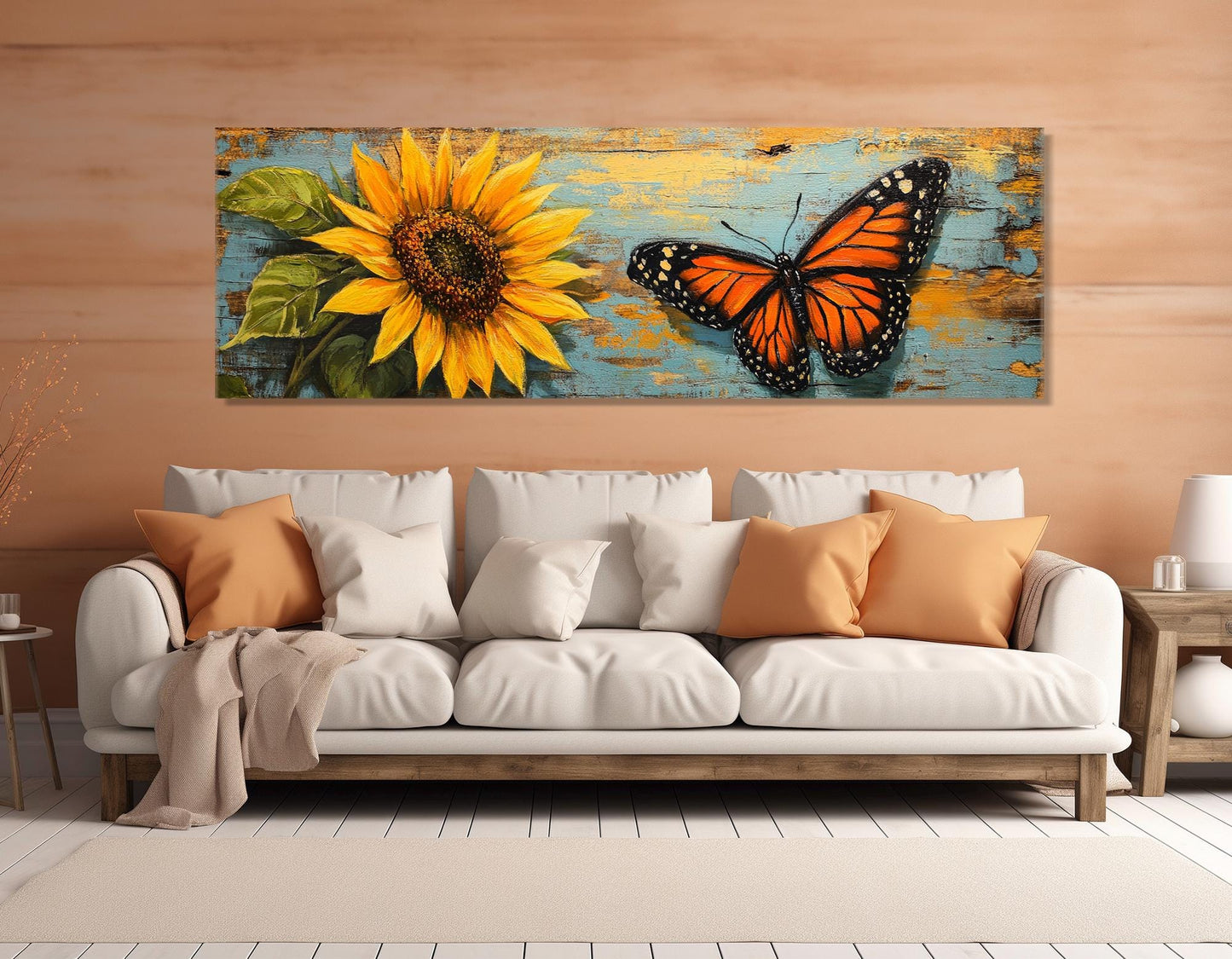 Monarch Butterfly Canvas Print - Rustic Floral Decor | Framed Butterfly Painting