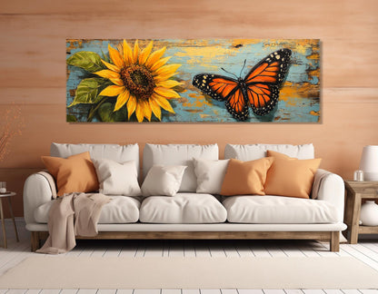 Monarch Butterfly Canvas Print - Rustic Floral Decor | Framed Butterfly Painting