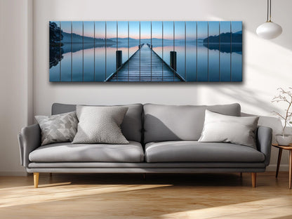 Wooden Dock Print – Rustic Lake Art on Natural Linden Wood Planks | UV Printed Wood