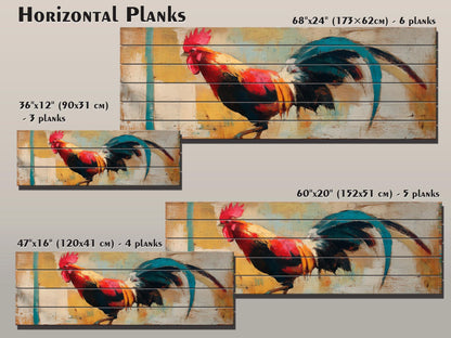 Rustic Rooster Print on Natural Wood, Rooster Painting, Chicken Farm Decor, Farmhouse Wall Decor, Wood Wall Art, Cozy Cabin Wall Decor