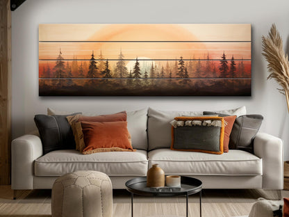 Retro Forest Print on Natural Wood – Vintage Nature Wall Art