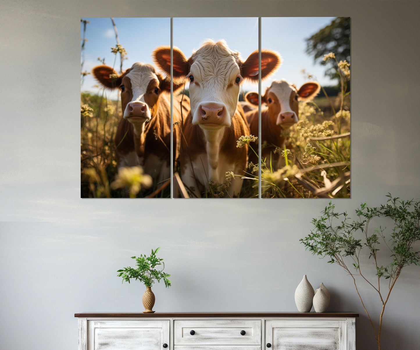 Highland Cows Canvas - Cute Calf Canvas Print | Ready to Hang Rustic Cow Painting