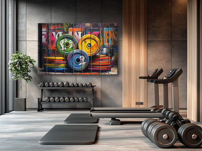 Fitness Wall Art - Rustic Wood Art Gym Wall Decor | Industrial Gym Decor Barbell Print Wood