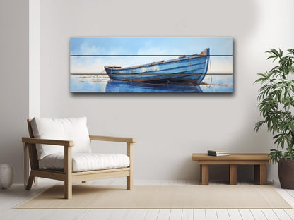 Rustic Blue Boat Art – Natural Wood Wall Art | Coastal Decor, Ready to Hang