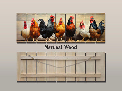 Wood Wall Art - Hen With Chicks Art | Farmhouse Wall Decor On Natural Wood Planks