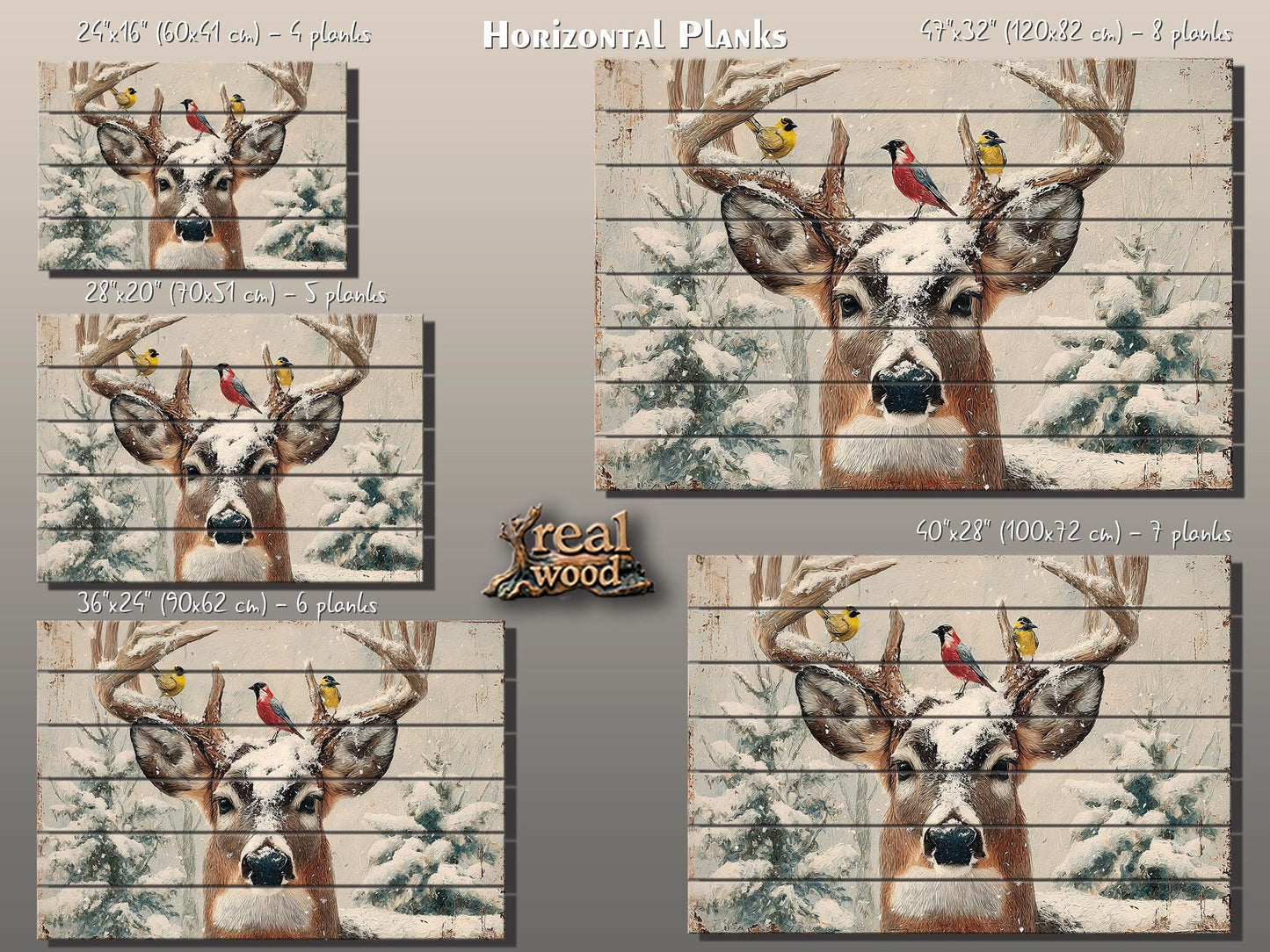 Snowy Deer Wall Art on Wood – Rustic Winter Scene, Cabin Decor