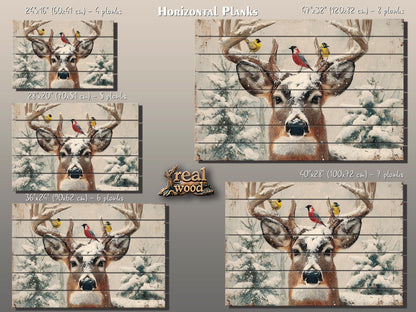 Snowy Deer Wall Art on Wood – Rustic Winter Scene, Cabin Decor