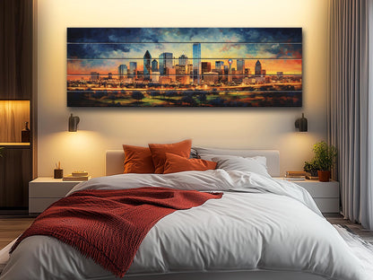 Dallas Wood Wall Art – Rustic Dallas Skyline Art | Abstract Wood Painting Decor