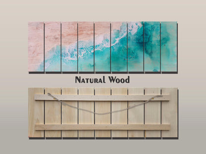 Nautical Wood Wall Art - Abstract Aerial View of a Beach and Rolling Waves Printed on Wood, Beach Wall Art, Soft Tones Beach Painting