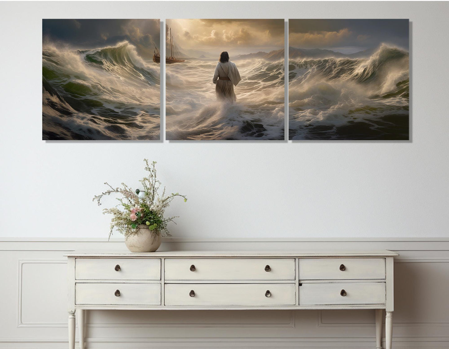 Jesus Walking On Water Religious Wall Art - Gallery Wrapped Canvas Print, Ready To Hang